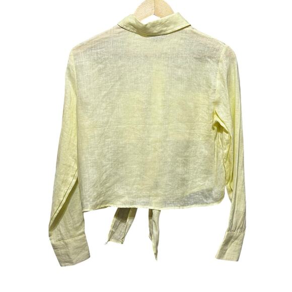 Magaschoni Women Linen Button Top Yellow S Tie Front Preppy Coastal Beach Travel - Picture 5 of 7